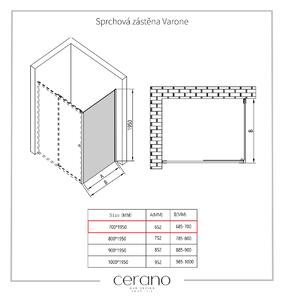 CERANO - Sprchová zástena Varone L/P - čierna matná, transparentné sklo - 70x195 cm - jednodielna pevná