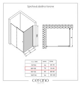 Cerano Varone, sprchovací kút s posuvnými dverami 90 (dvere) x 80 (stena) x 195 cm, 6mm číre sklo, chrómový profil, CER-CER-DY505-9080