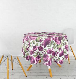 Ervi bavlnený obrus na stôl okrúhly - fialové hortenzie a pivonky