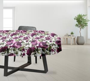 Ervi bavlnený obrus na stôl oválny - fialové hortenzie a pivonky