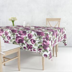 Ervi bavlnený obrus na stôl štvorcový - fialové hortenzie a pivonky