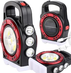 VERK Prenosné dobíjacie solárne LED svietidlo HB-6678C s funkciou powerbanky - červená