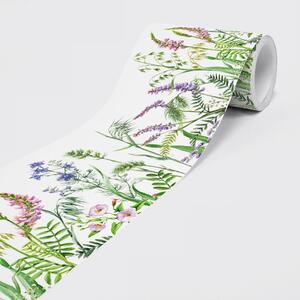 DIMEX | Vliesová samolepiaca bordúra Lučné kvety SBD-15-001 | 15 cm x 5 m | biela, zelená, viacfarebná