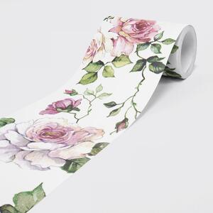 DIMEX | Vliesová samolepiaca bordúra Ruža SBD-15-005 | 15 cm x 5 m | biela, ružová, zelená