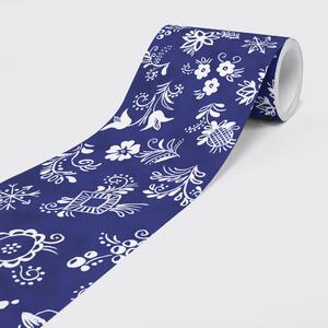 DIMEX | Vliesová samolepiaca bordúra Modrotlač SBD-15-019 | 15 cm x 5 m | modrá, biela