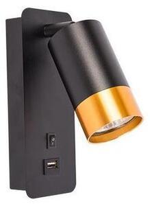 Nástenné bodové svietidlo s USB nabíjačkou 1xGU10/35W/230V čierna/zlatá