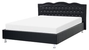 Posteľ čierna umelá koža 160 x 200 cm prešívané čelo s gombíkmi moderný glamour štýl spálňa