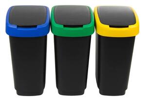 Čierne odpadkové koše v súprave 3 ks na triedený odpad z recyklovaného plastu 25 l Twist – Rotho