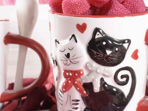 Keramický hrnček s mačkou a lyžičkou - 2 varianty Farba: černá a bílá kočička