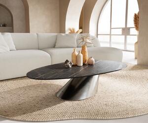 DELIFE Konferenčný stolík Edge oválny 140x75 cm keramika Laminam® Noir Desir hnedá Conis nerezová oceľ kefovaná