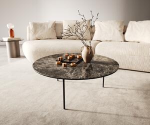 DELIFE Konferenčný stolík Edge okrúhly 90x90 cm keramika Laminam® Emperador Extra Lucidato tmavohnedá Trive kov čierna
