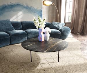 DELIFE Konferenčný stolík Edge okrúhly 90x90 cm keramika Laminam® Noir Desir hnedá Trive kov čierna