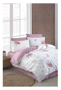 Bielo-ružové 4-dielne predĺžené obliečky na dvojlôžko s plachtou 200x220 cm Floral – Mila Home