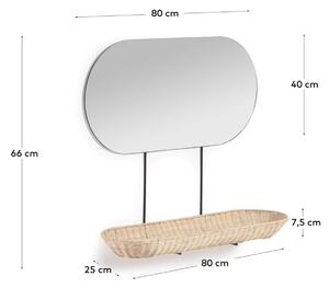MUZZA Zrkadlo s ratanovou poličkou naibi 80 x 29 cm prírodné
