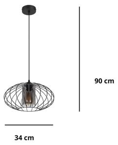 Luster na lanku CORRINI 1xE27/60W/230V pr. 34 cm čierna/šedá