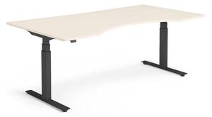 Výškovo nastaviteľný stôl MODULUS, vykrojený, 2000x1000 mm, čierna / breza