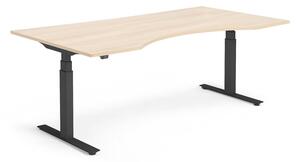 Výškovo nastaviteľný stôl MODULUS, vykrojený, 2000x1000 mm, čierna / dub