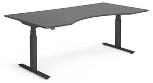 Výškovo nastaviteľný stôl MODULUS, vykrojený, 2000x1000 mm, čierna / čierna