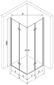 Mexen Lima Duo sprchovací kút so skladacími dverami 80 x 80 cm, 6mm číre sklo, zlatý profil, 856-080-080-50-00-02