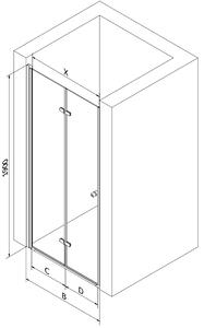 Mexen Lima, skladacie sprchové dvere do otvoru 100 x 190 cm, 6mm číre sklo, zlatý profil, 856-100-000-50-00