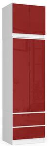 Šatníková skriňa s nadstavbou S60 2D 2SZ CLP, biela/červený lesk
