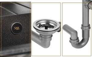 Sink Quality Ferrum, kuchynský granitový drez 770x450x190 mm + čierny sifón, čierna, SKQ-FER.C.1KDO.XB