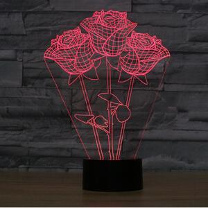 Beling 3D detská LED lampa, Kytica ruží, nočné svetlo pre deti, 16 farieb S117