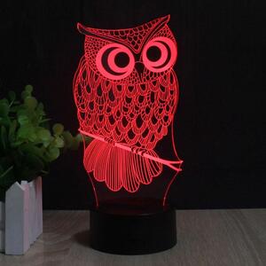 Beling 3D detská LED lampa, Sova, nočné svetlo pre deti, 16 farieb S176