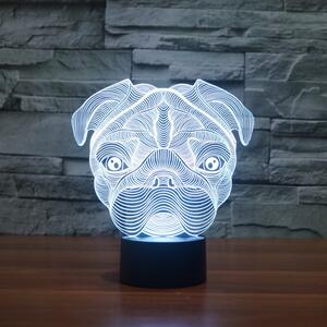 Beling 3D detská LED lampa, Pug Dog, nočné svetlo pre deti, 16 farieb S11