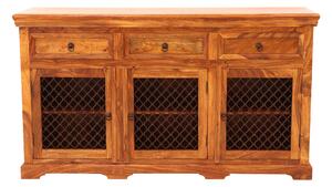 Rustikálna komoda z palisandru s kovovým opletením 160x45x90