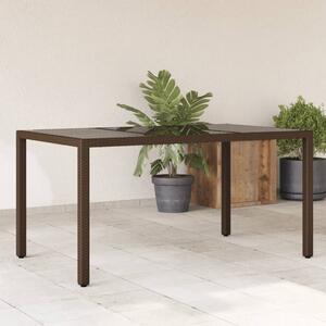 Záhradný stôl so sklenenou doskou hnedý 150x90x75 cm polyratan