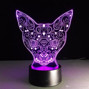 Beling 3D lampa, hlava mačky, 7 farebná 2154S