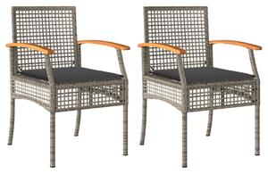 Záhradné stoličky s vankúšmi 2 ks sivé polyratan akáciové drevo