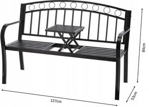 Záhradná lavička s rozkladacím stolíkom 127 x 53 x 84 cm Čierna