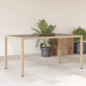 Záhradný stôl so sklenenou doskou béžový 150x90x75 cm polyratan