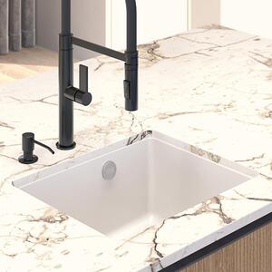 Sink Quality Crypton 55, kuchynský granitový drez 460x375x205 mm + čierny sifón, čierna škvrnitá, SKQ-CRY.B.1KBO.55.XB