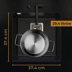 Sink Quality Argon 50, kuchynský granitový drez 420x420x225 mm + chrómový sifón, čierna škvrnitá-Brocade, SKQ-ARG.B.1KBO.50.X