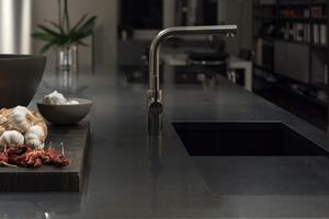 Sink Quality Argon 50, kuchynský granitový drez 420x420x225 mm + chrómový sifón, čierna, SKQ-ARG.C.1KBO.50.X