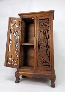 Skrinka drevená vyrezávaná PÁV, 100 cm, exotické drevo (ručná práca Thajsko)