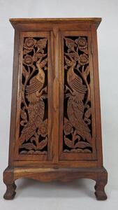 Skrinka drevená vyrezávaná PÁV, 100 cm, exotické drevo (ručná práca Thajsko)