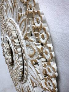 Závesná dekorácia Mandala 3D drevorezba biela, teakové drevo, 90 cm (Masterpiece ručná práca)