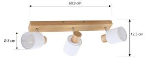 Stropné bodové svietidlo Lindby Wanessa, 3 svetlá, drevo, biela, E14