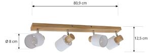 Stropné bodové svietidlo Lindby Wanessa, 4 svetlá, drevo, biela, E14