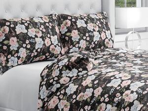 Biante Bavlnené posteľné obliečky Sandra SA-449 Modro-ružové kvety na čiernom Jednolôžko 140x200 a 70x90 cm