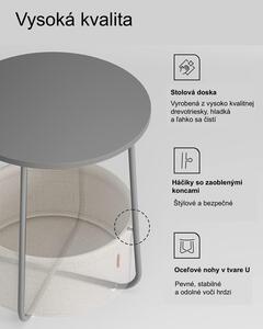 Okrúhly stolík s úložným košom, šedá, biela