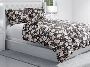 Biante Bavlnené posteľné obliečky Sandra SA-449 Modro-ružové kvety na čiernom Jednolôžko 140x200 a 70x90 cm