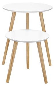 Príručný okrúhly stolík v škandinávskom štýle, biela/prírodná, sada 2 kusov