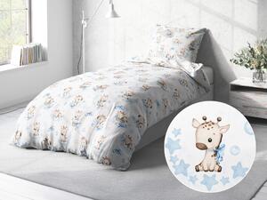 Biante Detské bavlnené posteľné obliečky Sandra SA-443 Modré žirafy na bielom Predĺžené 140x220 a 70x90 cm