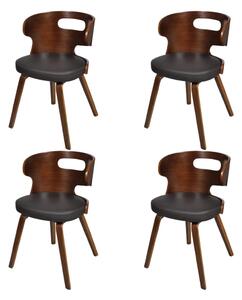 Jedálenské stoličky 4 ks, hnedé, ohýbané drevo a umelá koža