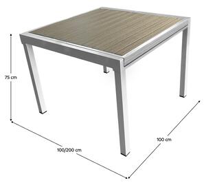 TEMPO Záhradný rozkladací stôl, biela oceľ/sivá, DORIO